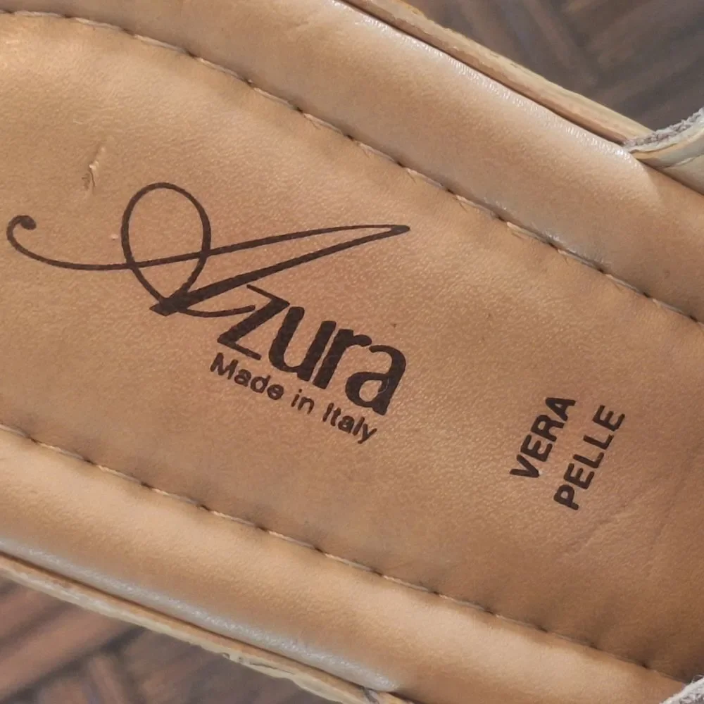 AZURA Italy Cork Wedge Sandals Criss-Cross Slides Finest Italian Leather Cushy